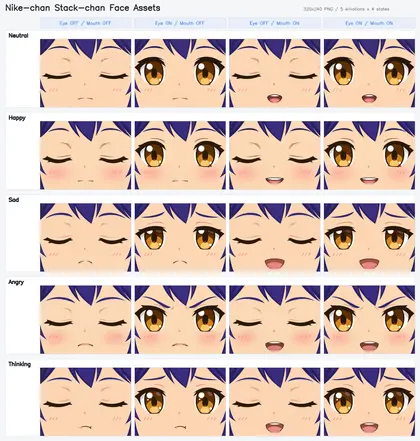 作成した表情素材の一覧